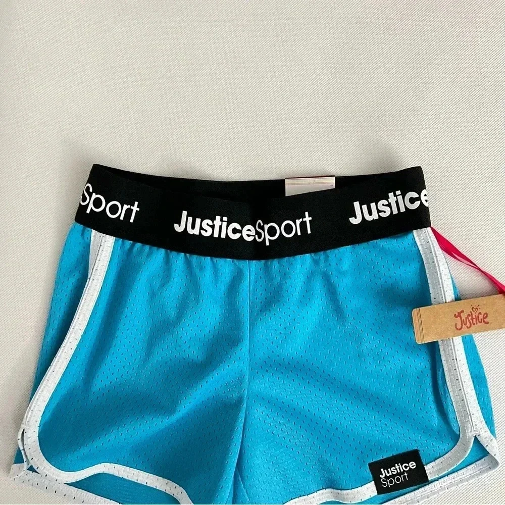 Justice Girls Core Solid Mesh Shorts Blue/Black Elastic Waist size Small (7/8)
